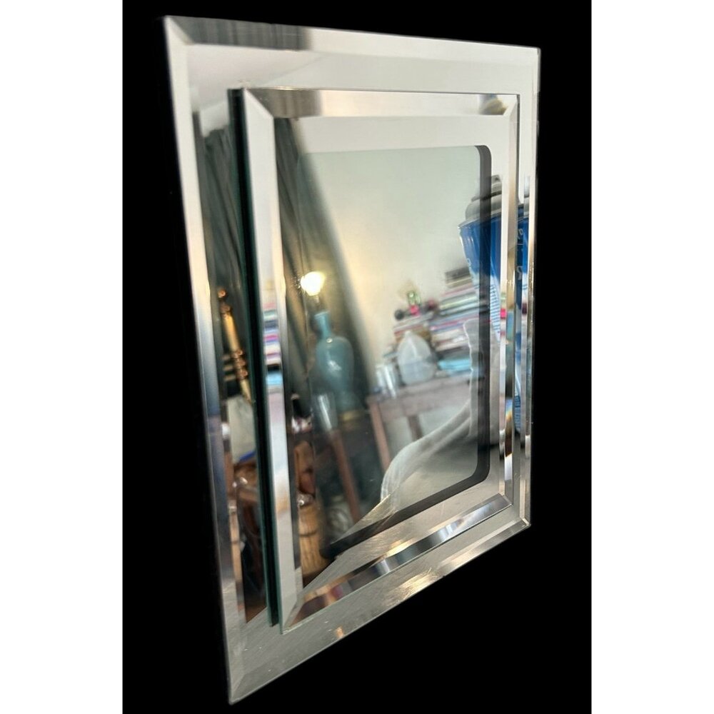 1970s Vintage Layered Glass Mirror 8"x 10" Tabletop Picture Frame MCM fits 5 x 7